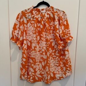 Floral Orange and White Women's Top. Size 2X